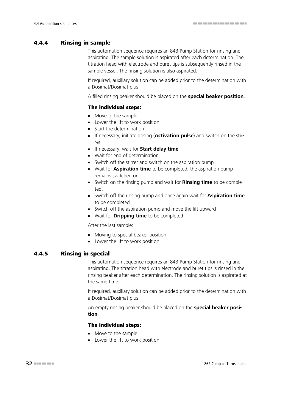 4 rinsing in sample, 5 rinsing in special, Rinsing in sample | Rinsing in special | Metrohm 862 Compact Titrosampler User Manual | Page 42 / 174