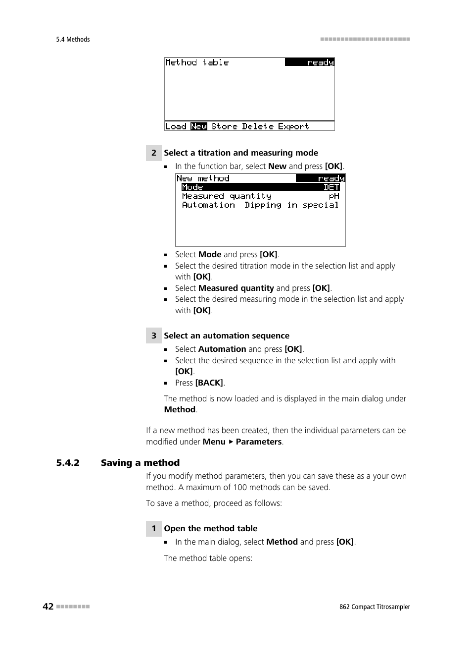 2 saving a method, Saving a method | Metrohm 862 Compact Titrosampler User Manual | Page 52 / 174