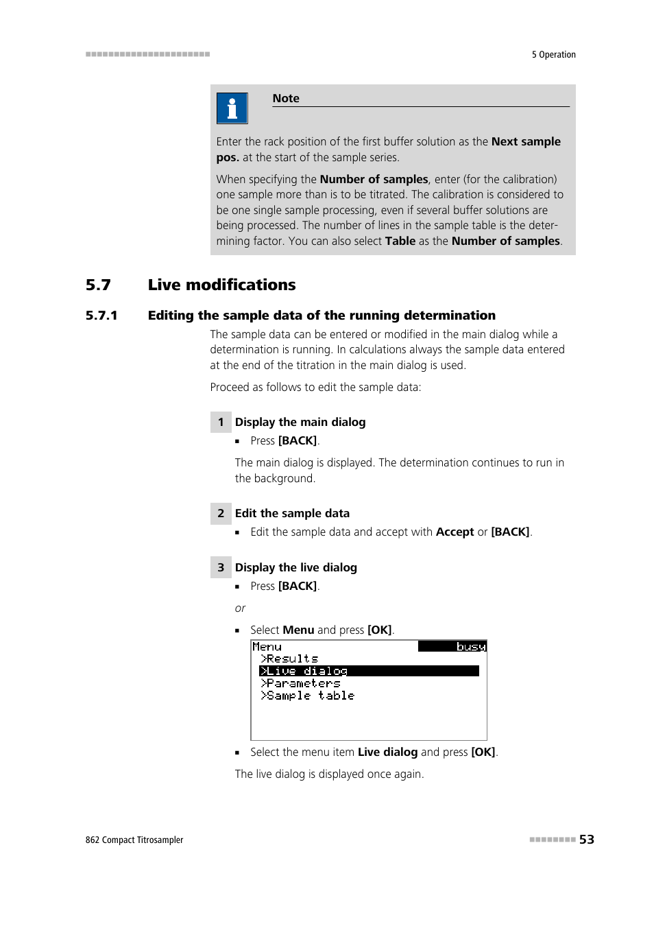 7 live modifications, Live modifications | Metrohm 862 Compact Titrosampler User Manual | Page 63 / 174