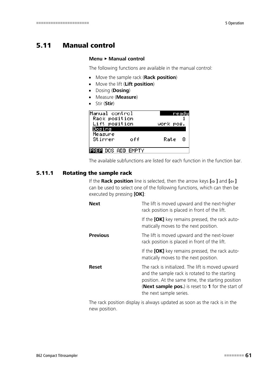 11 manual control, 1 rotating the sample rack, Rotating the sample rack | Metrohm 862 Compact Titrosampler User Manual | Page 71 / 174