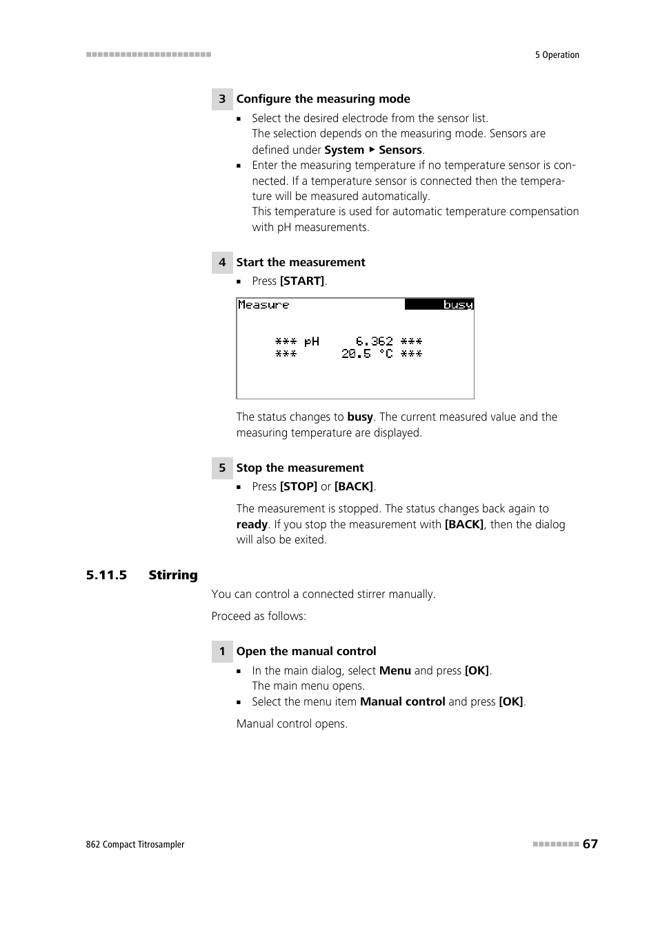5 stirring, Stirring | Metrohm 862 Compact Titrosampler User Manual | Page 77 / 174