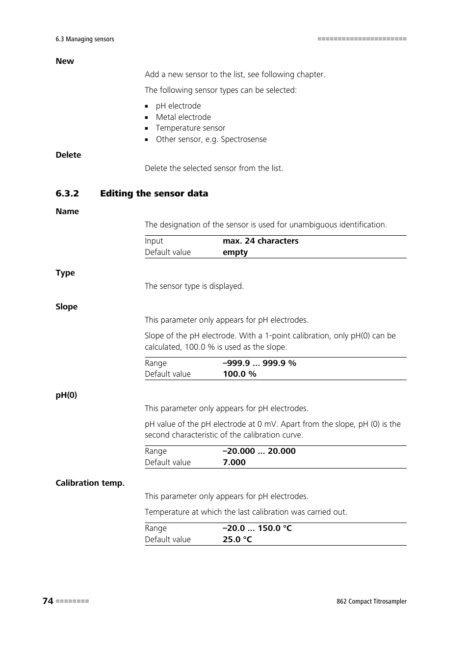 2 editing the sensor data, Editing the sensor data | Metrohm 862 Compact Titrosampler User Manual | Page 84 / 174