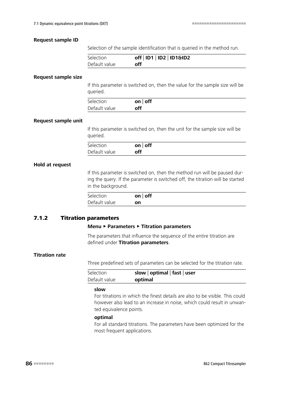 2 titration parameters, Titration parameters | Metrohm 862 Compact Titrosampler User Manual | Page 96 / 174