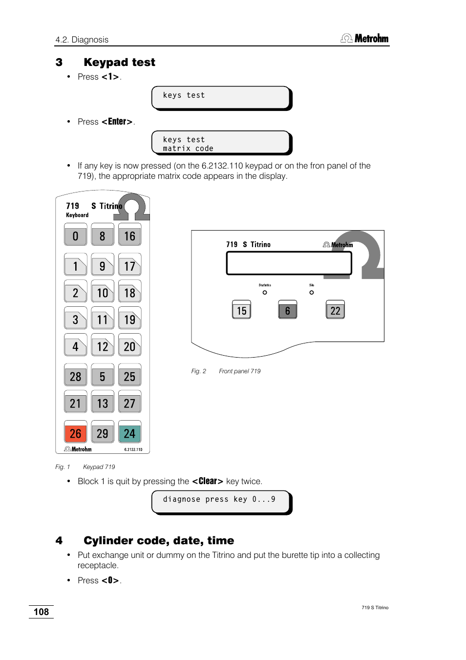 3 keypad test, 4cylinder code, date, time | Metrohm 719 S Titrino User Manual | Page 112 / 152