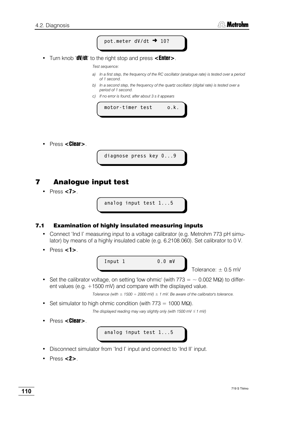 7analogue input test | Metrohm 719 S Titrino User Manual | Page 114 / 152