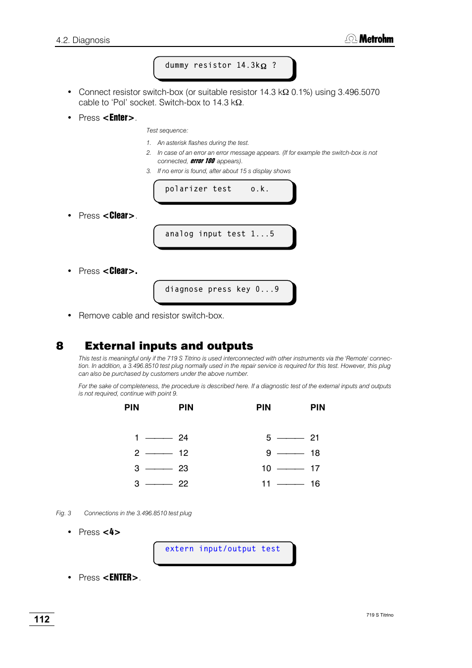 8external inputs and outputs | Metrohm 719 S Titrino User Manual | Page 116 / 152