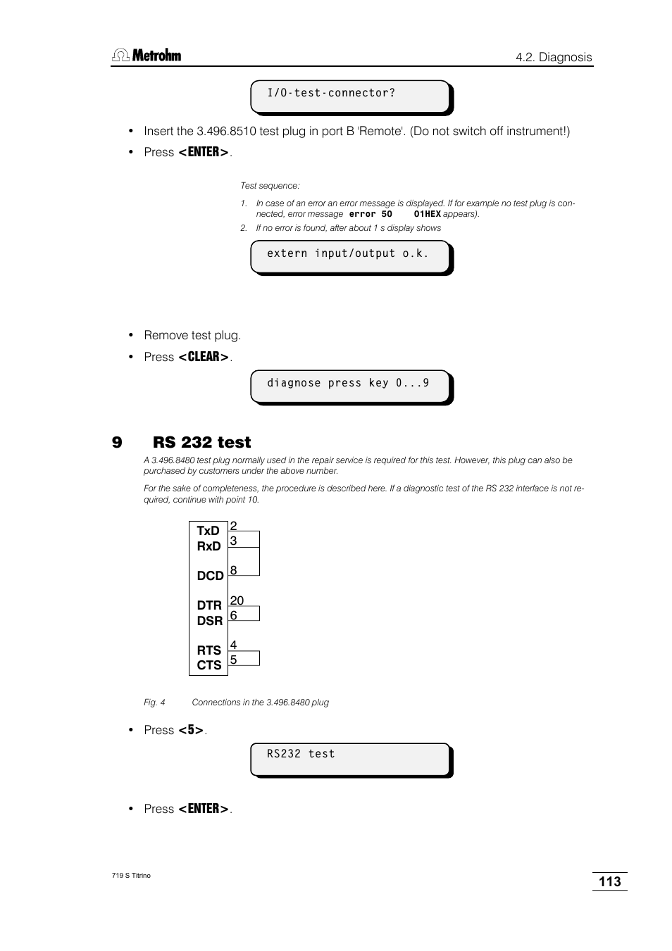 9rs 232 test | Metrohm 719 S Titrino User Manual | Page 117 / 152