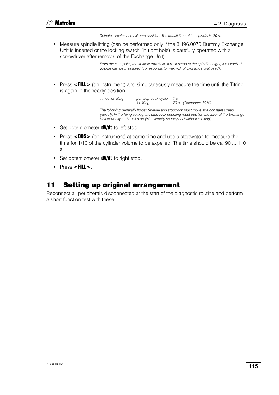 11 setting up original arrangement | Metrohm 719 S Titrino User Manual | Page 119 / 152