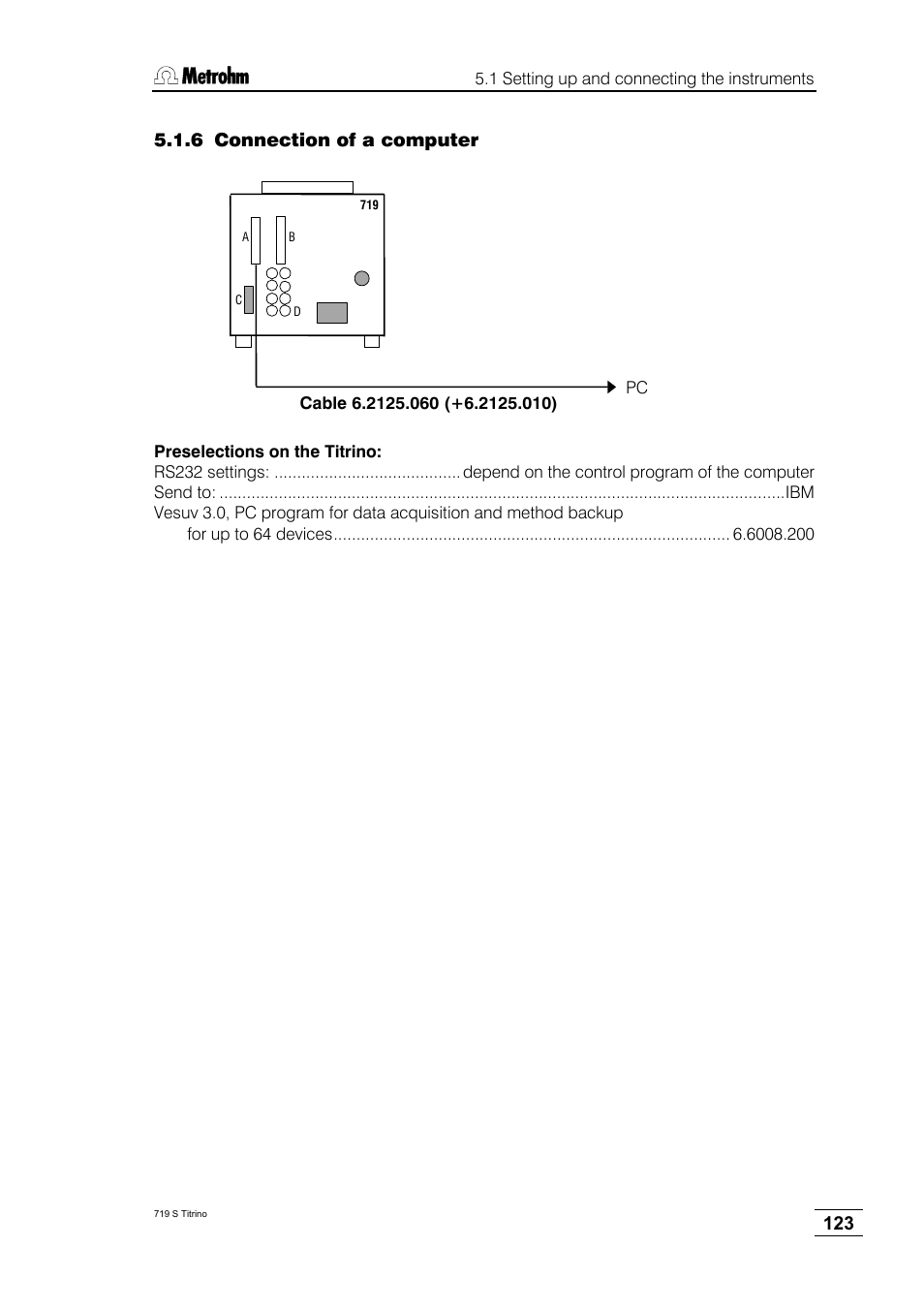 6 connection of a computer | Metrohm 719 S Titrino User Manual | Page 127 / 152