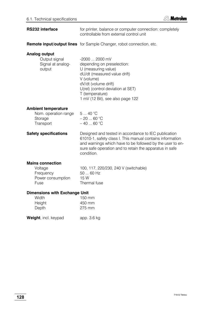 Metrohm 719 S Titrino User Manual | Page 132 / 152