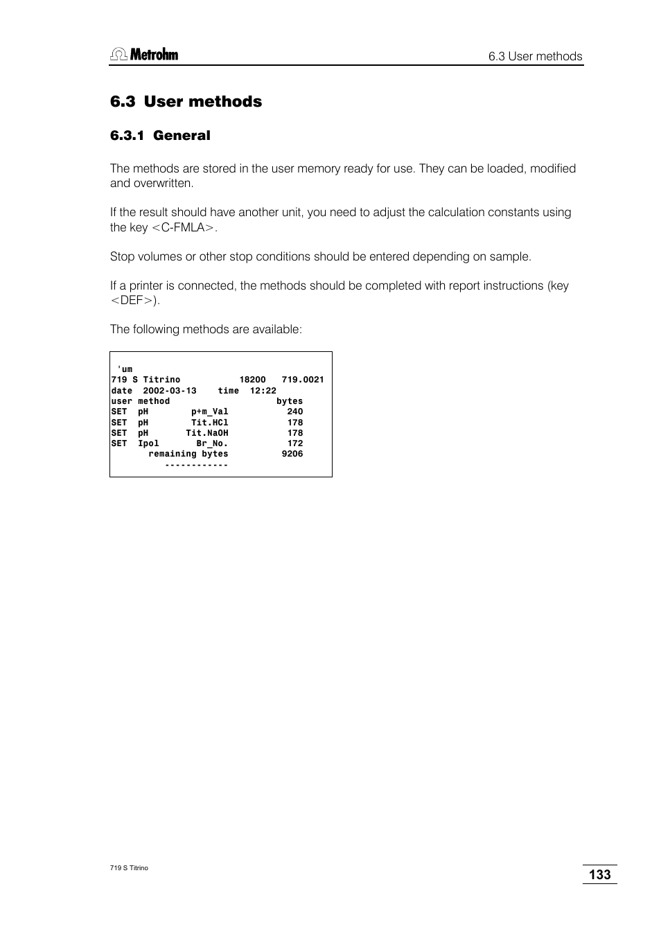 3 user methods, 1 general | Metrohm 719 S Titrino User Manual | Page 137 / 152