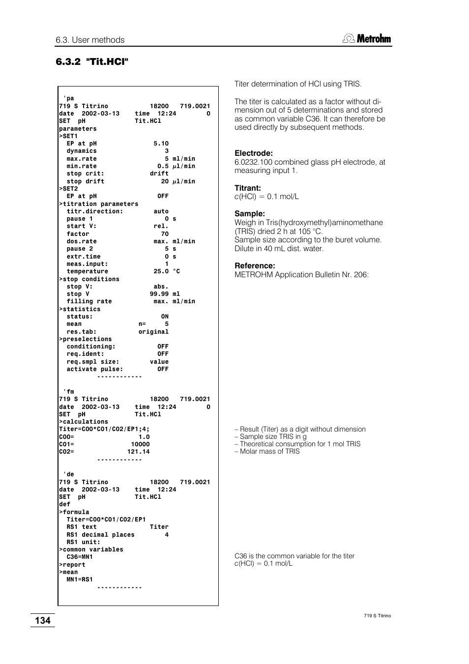 2 "tit.hcl, User methods | Metrohm 719 S Titrino User Manual | Page 138 / 152