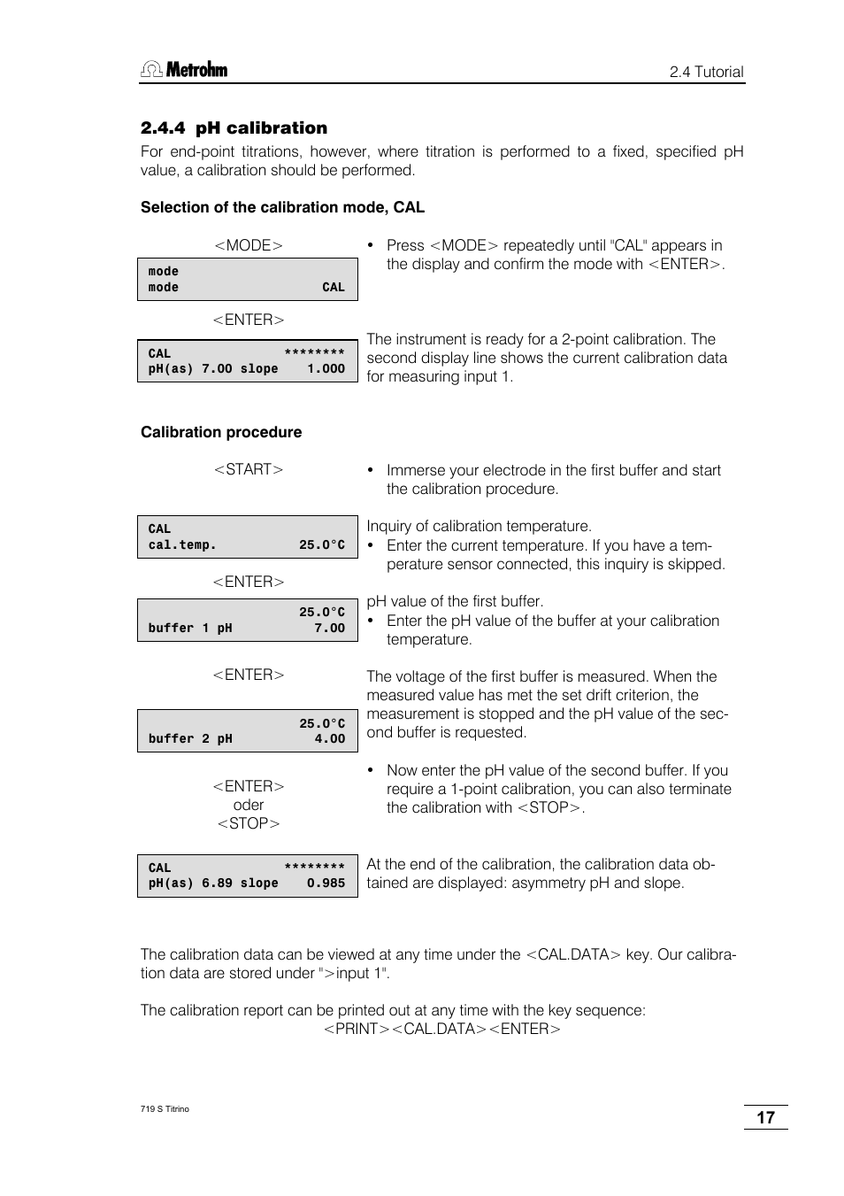 4 ph calibration | Metrohm 719 S Titrino User Manual | Page 21 / 152