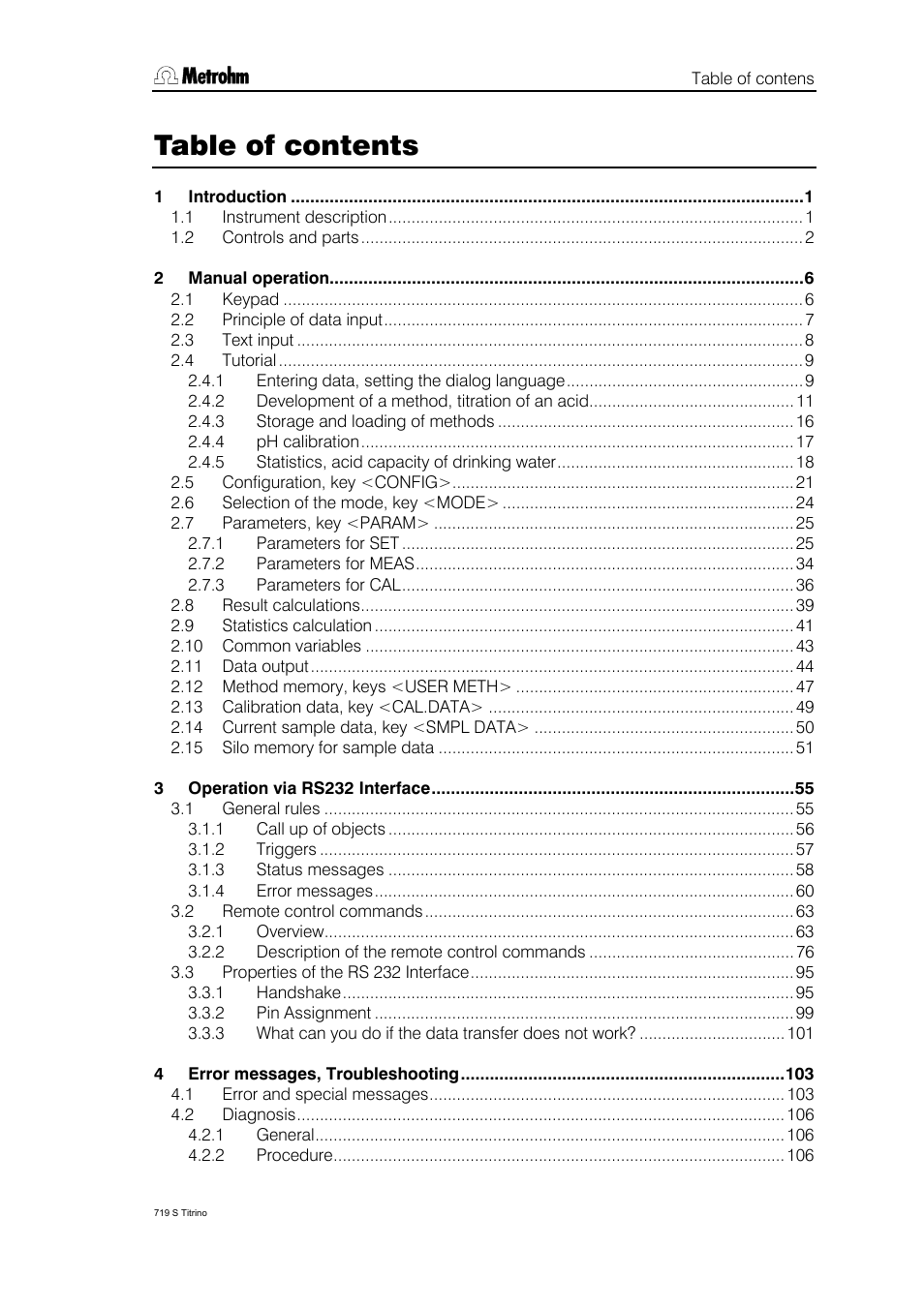 Metrohm 719 S Titrino User Manual | Page 3 / 152