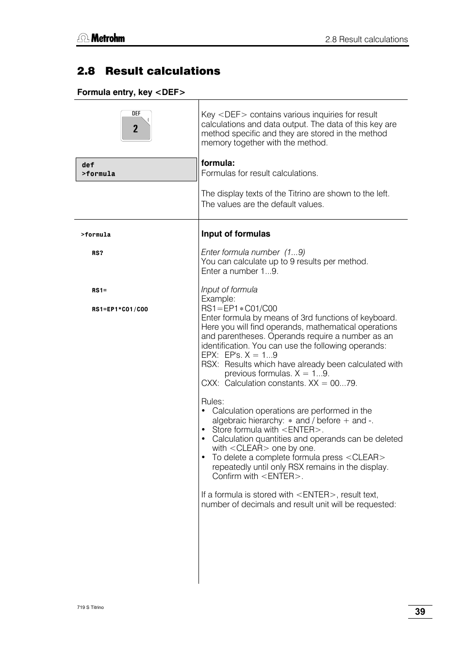 8 result calculations | Metrohm 719 S Titrino User Manual | Page 43 / 152