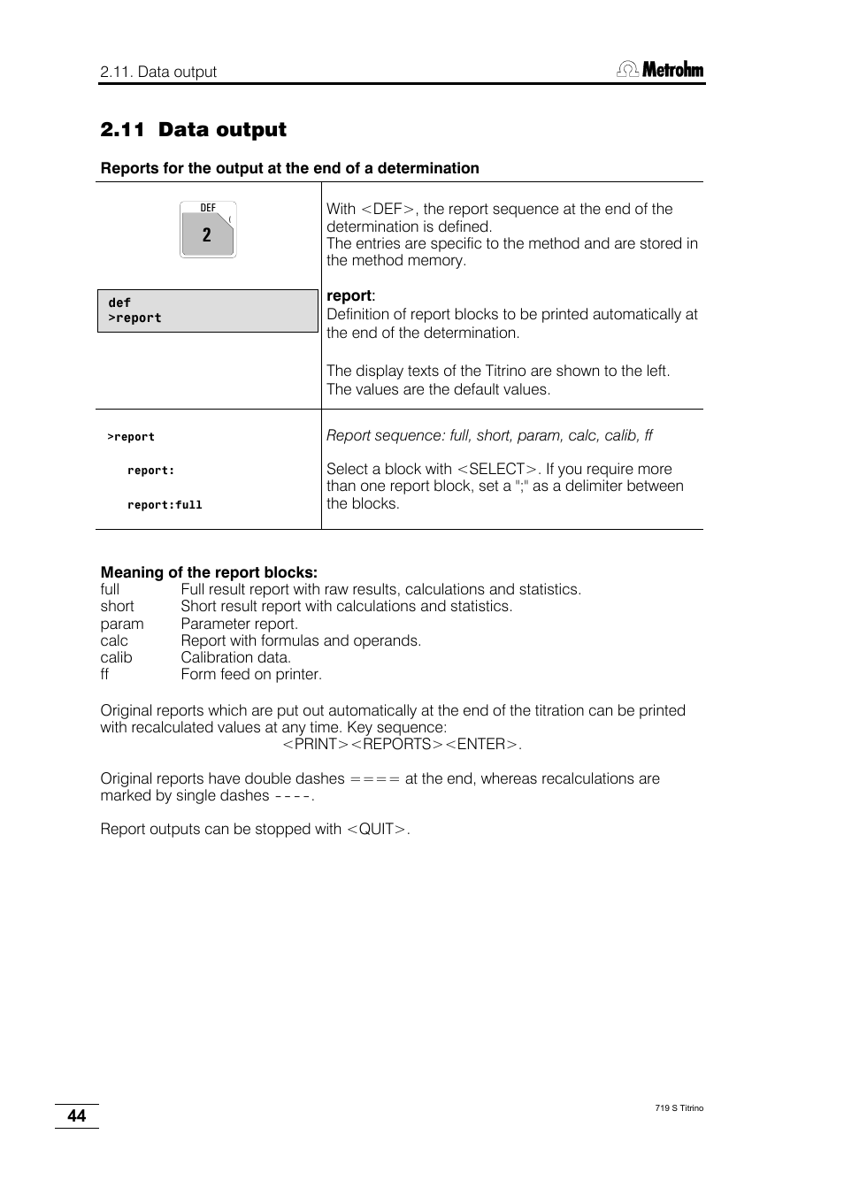 11 data output | Metrohm 719 S Titrino User Manual | Page 48 / 152