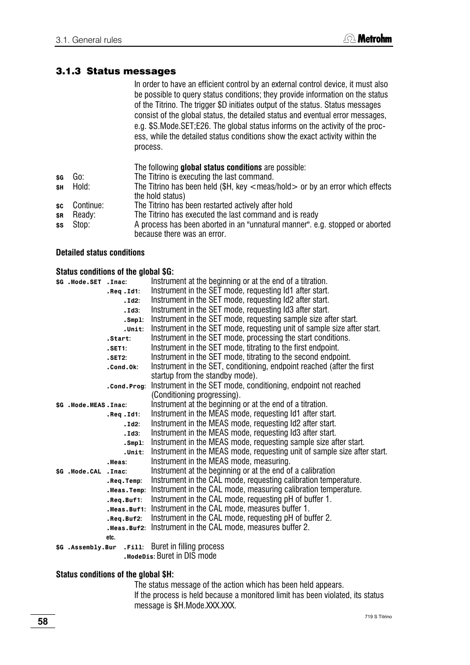 3 status messages | Metrohm 719 S Titrino User Manual | Page 62 / 152