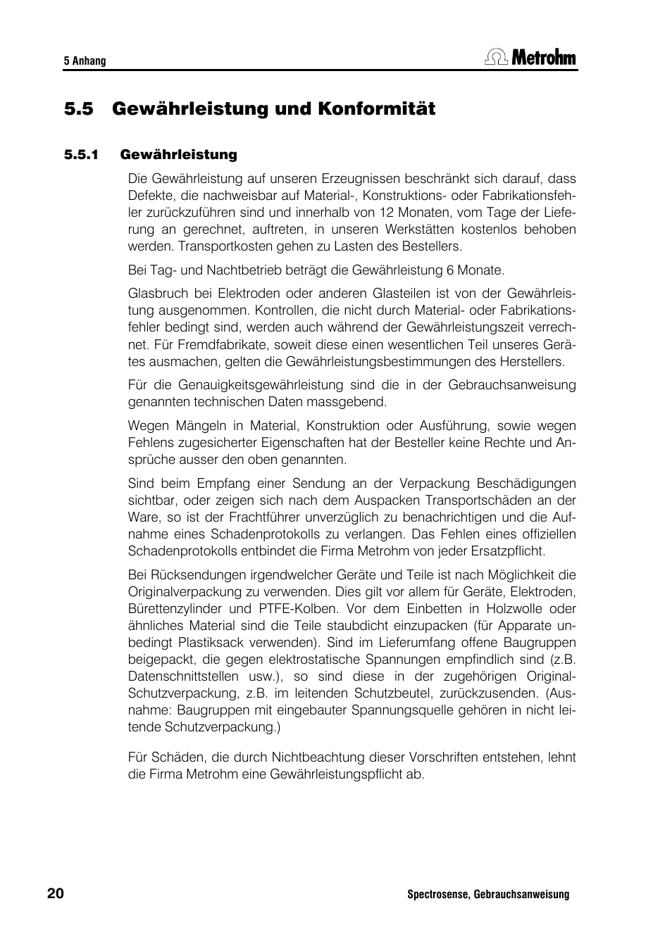 5 gewährleistung und konformität | Metrohm Spectrosense User Manual | Page 24 / 92