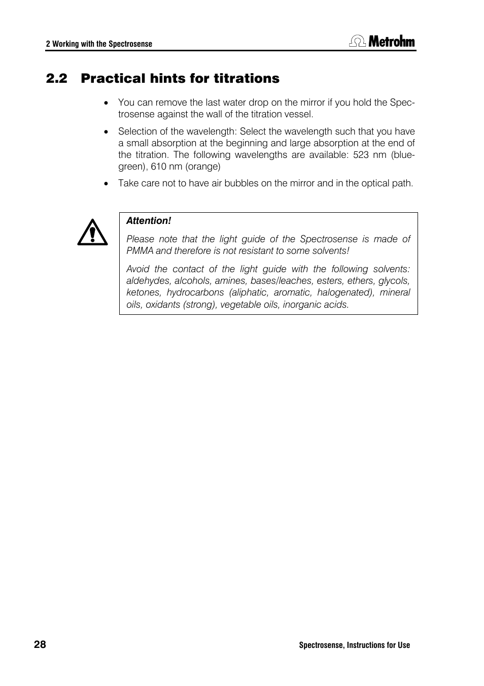 2 practical hints for titrations | Metrohm Spectrosense User Manual | Page 32 / 92