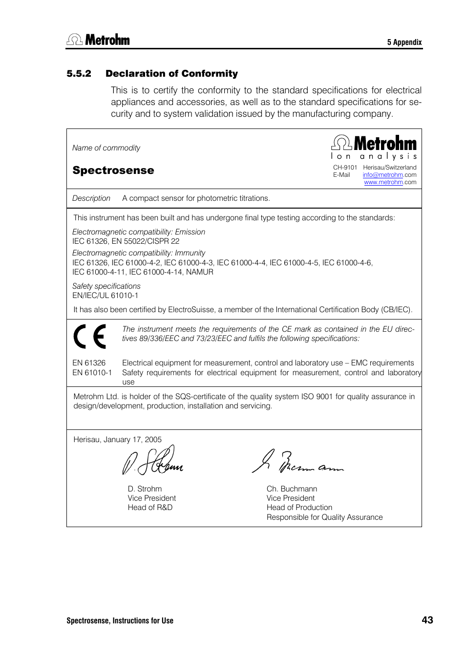 Spectrosense | Metrohm Spectrosense User Manual | Page 47 / 92