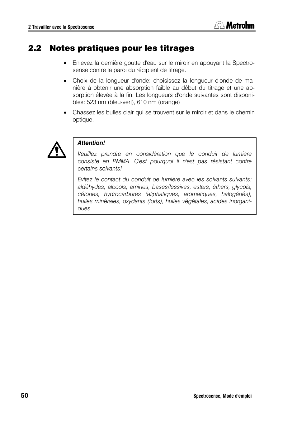 2 notes pratiques pour les titrages | Metrohm Spectrosense User Manual | Page 54 / 92