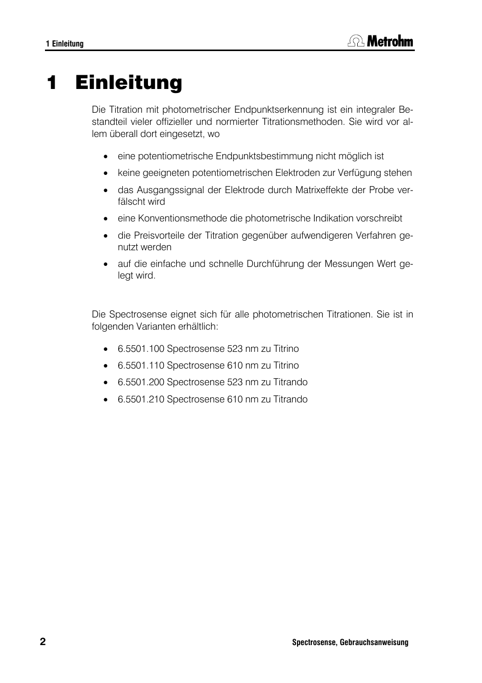 Einleitung, 1 einleitung | Metrohm Spectrosense User Manual | Page 6 / 92