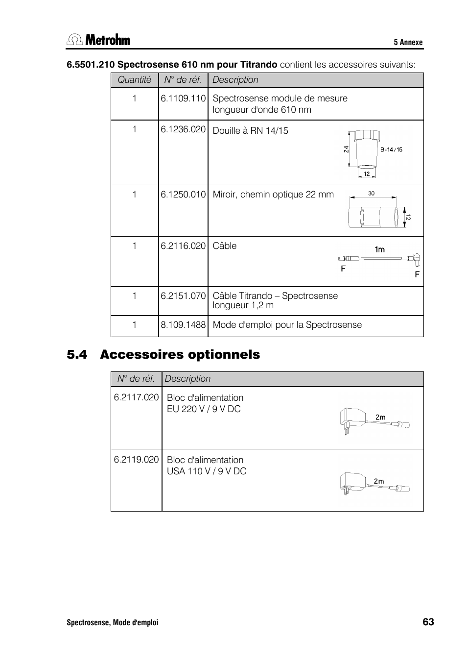 4 accessoires optionnels | Metrohm Spectrosense User Manual | Page 67 / 92