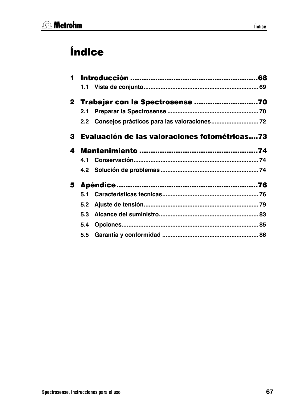 Índice | Metrohm Spectrosense User Manual | Page 71 / 92