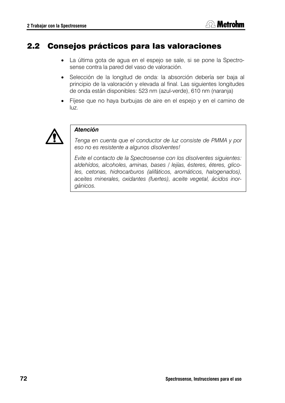 2 consejos prácticos para las valoraciones | Metrohm Spectrosense User Manual | Page 76 / 92