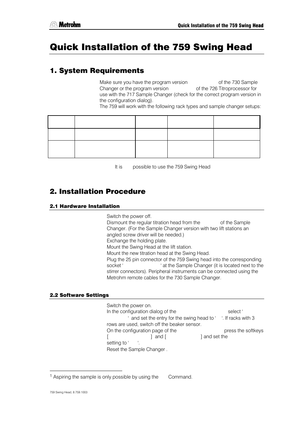 Metrohm 759 Swing Head User Manual | 1 page