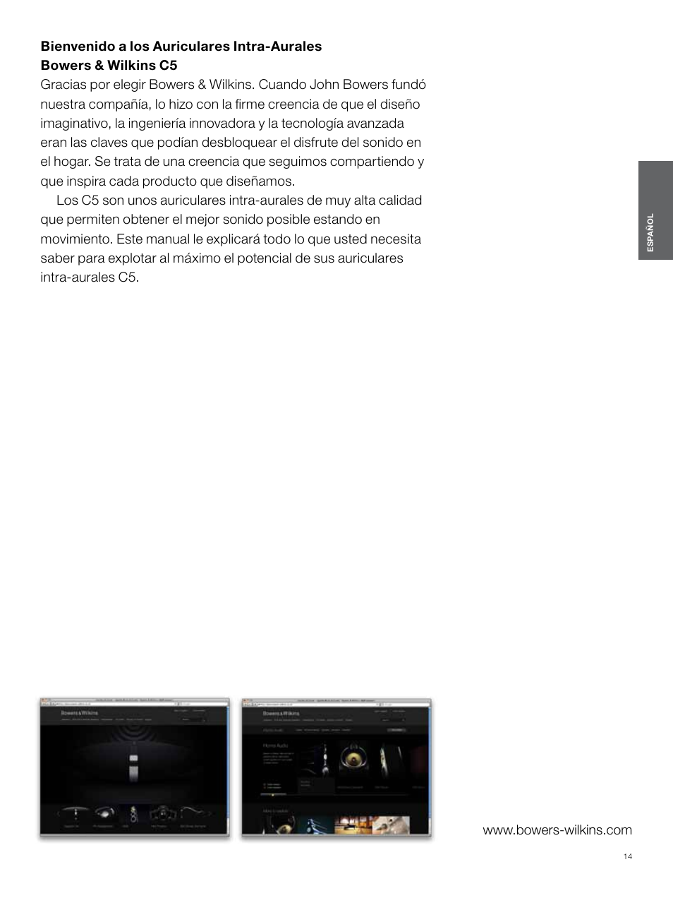 Español | Bowers & Wilkins C5 User Manual | Page 14 / 65