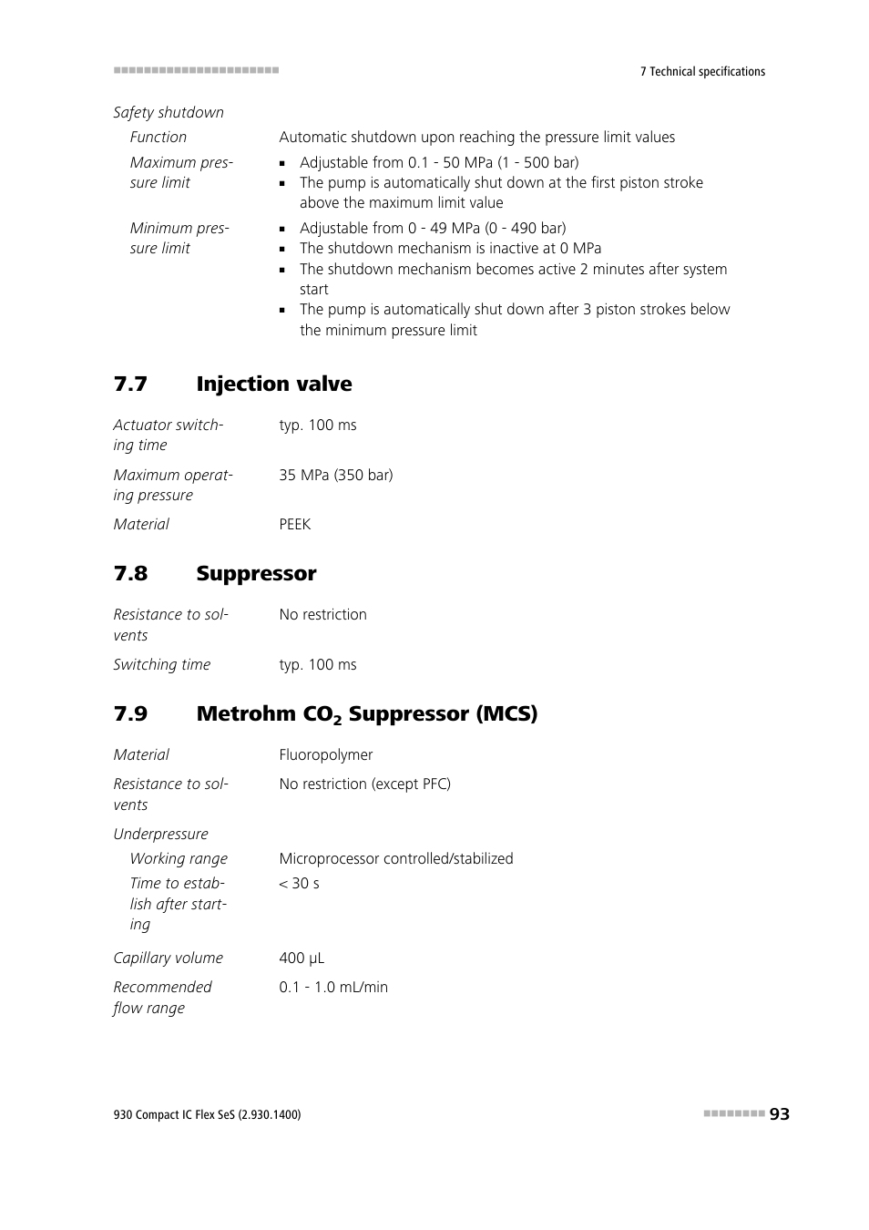 7 injection valve, 8 suppressor, 9 metrohm co2 suppressor (mcs) | Injection valve, Suppressor, Metrohm co, Suppressor (mcs), 9 metrohm co | Metrohm 930 Compact IC Flex SeS User Manual | Page 101 / 109