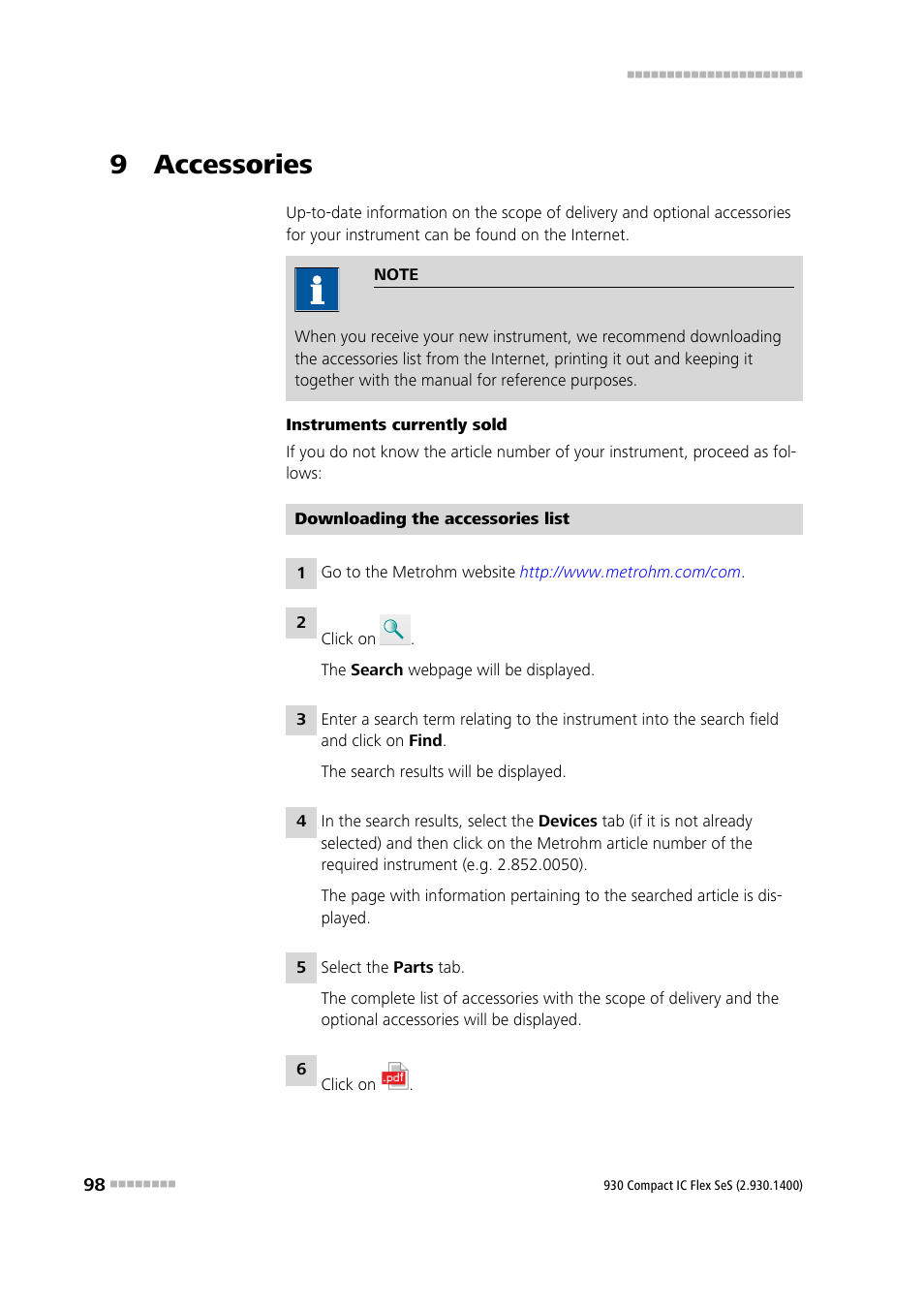 9 accessories | Metrohm 930 Compact IC Flex SeS User Manual | Page 106 / 109