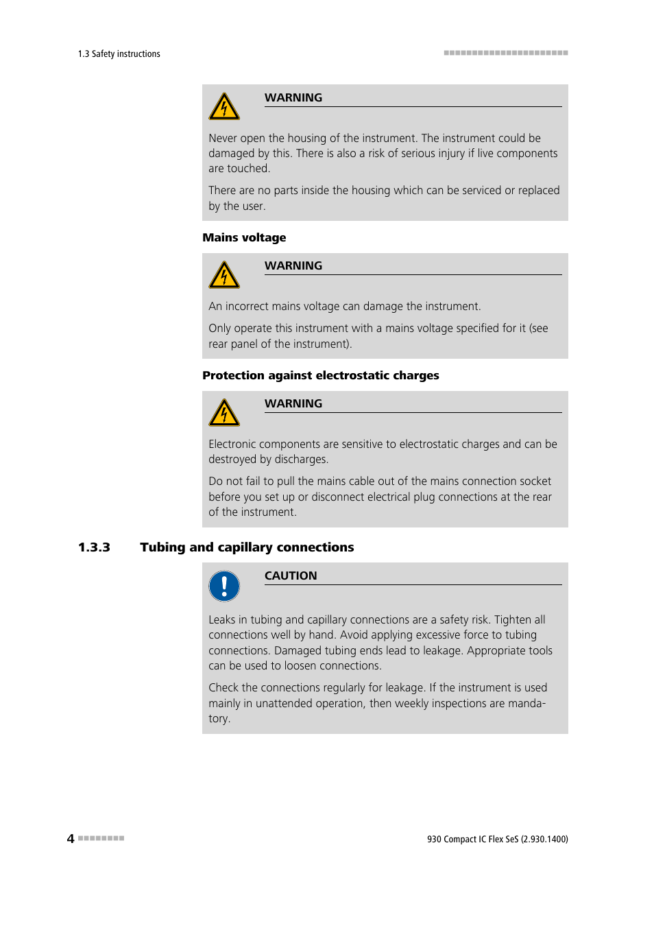 3 tubing and capillary connections, Tubing and capillary connections | Metrohm 930 Compact IC Flex SeS User Manual | Page 12 / 109