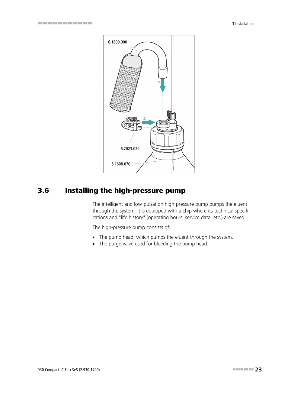 6 installing the high-pressure pump, Installing the high-pressure pump | Metrohm 930 Compact IC Flex SeS User Manual | Page 31 / 109