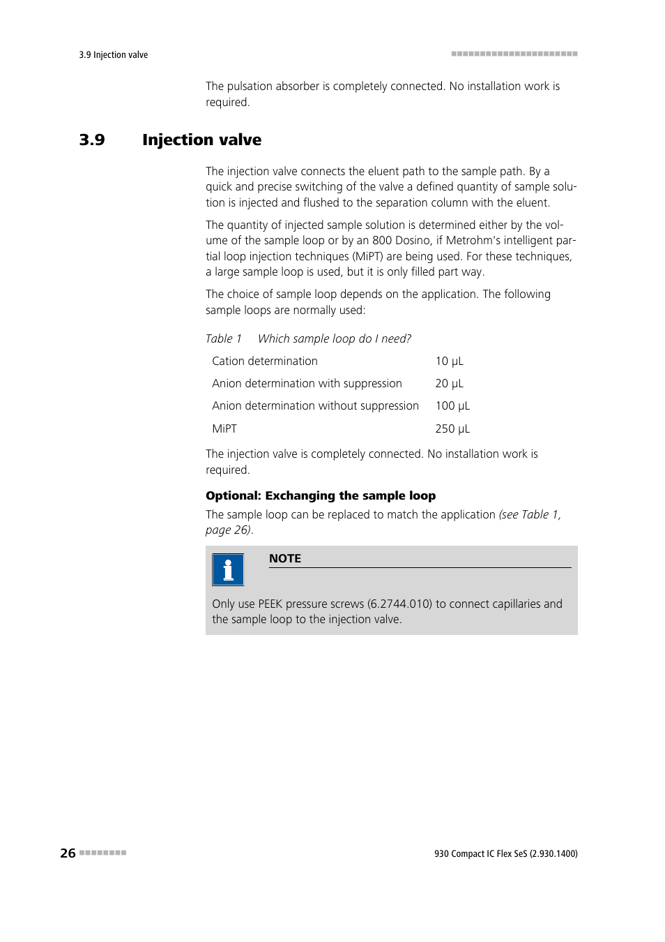 9 injection valve, Injection valve | Metrohm 930 Compact IC Flex SeS User Manual | Page 34 / 109