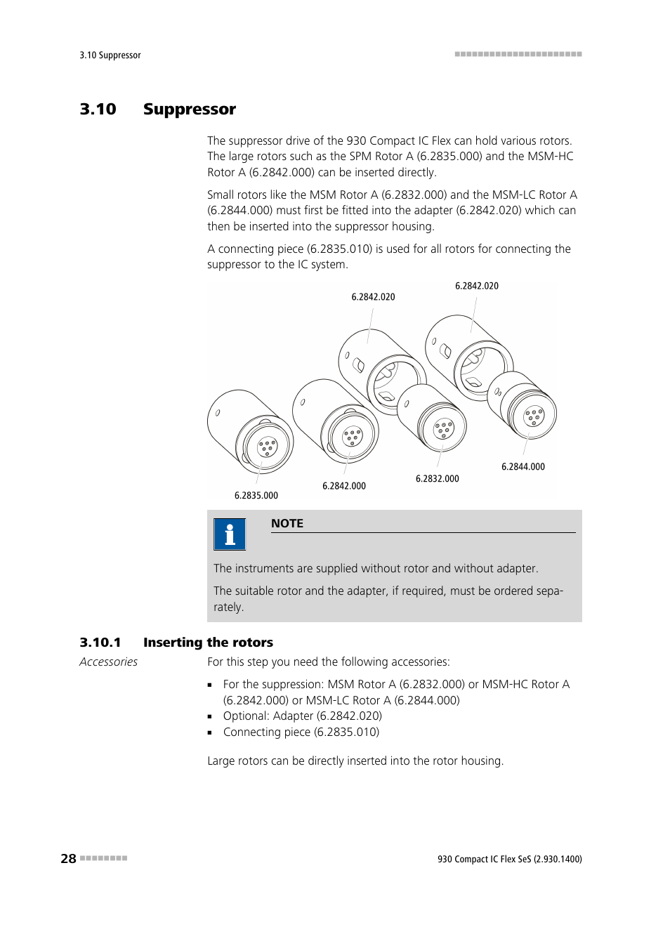 10 suppressor, 1 inserting the rotors, Inserting the rotors | Metrohm 930 Compact IC Flex SeS User Manual | Page 36 / 109