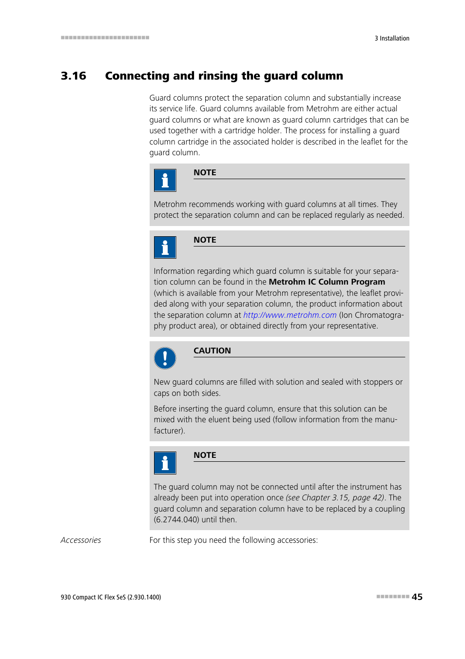 16 connecting and rinsing the guard column | Metrohm 930 Compact IC Flex SeS User Manual | Page 53 / 109