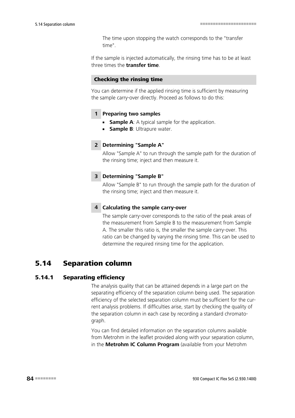 14 separation column, 1 separating efficiency, Separating efficiency | Metrohm 930 Compact IC Flex SeS User Manual | Page 92 / 109