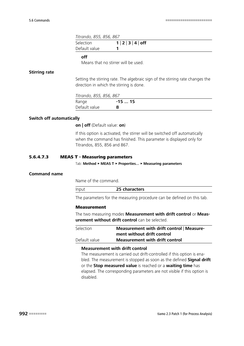 3 meas t - measuring parameters, Measuring parameters | Metrohm tiamo 2.3 Patch 1 (process analysis) User Manual | Page 1008 / 1795