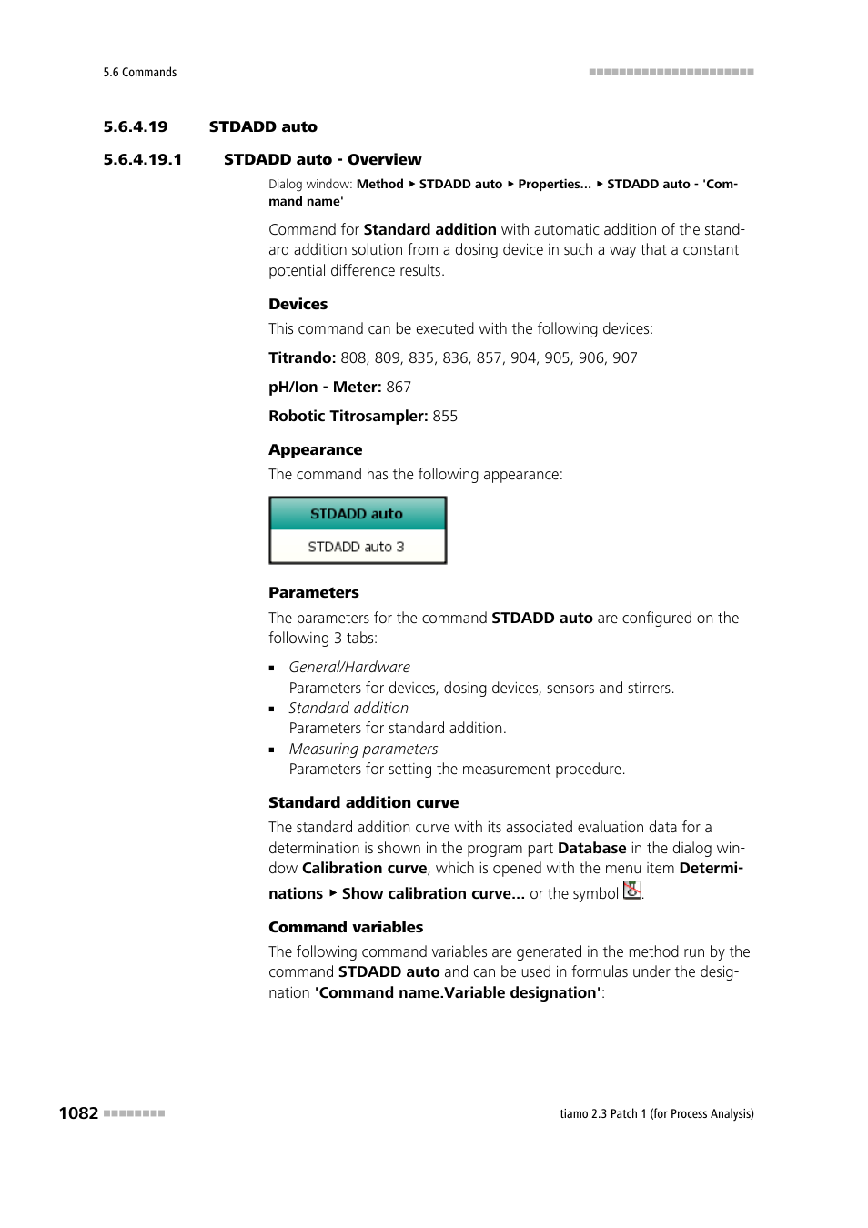 19 stdadd auto, 1 stdadd auto - overview, Stdadd auto | Metrohm tiamo 2.3 Patch 1 (process analysis) User Manual | Page 1098 / 1795