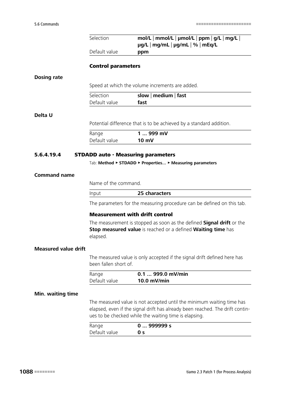 4 stdadd auto - measuring parameters | Metrohm tiamo 2.3 Patch 1 (process analysis) User Manual | Page 1104 / 1795