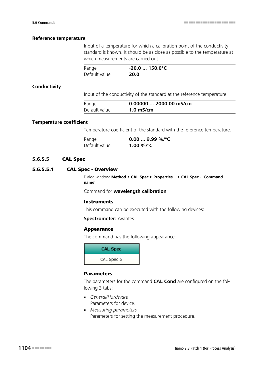 5 cal spec, 1 cal spec - overview, Cal spec | Metrohm tiamo 2.3 Patch 1 (process analysis) User Manual | Page 1120 / 1795