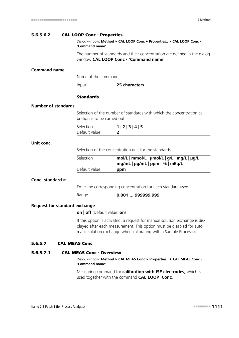 2 cal loop conc - properties, 7 cal meas conc, 1 cal meas conc - overview | Cal meas conc | Metrohm tiamo 2.3 Patch 1 (process analysis) User Manual | Page 1127 / 1795