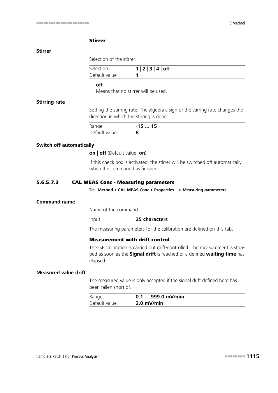 3 cal meas conc - measuring parameters | Metrohm tiamo 2.3 Patch 1 (process analysis) User Manual | Page 1131 / 1795