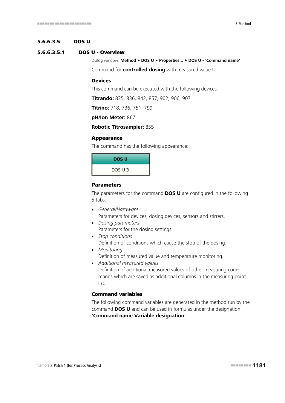 5 dos u, 1 dos u - overview, Dos u | Metrohm tiamo 2.3 Patch 1 (process analysis) User Manual | Page 1197 / 1795