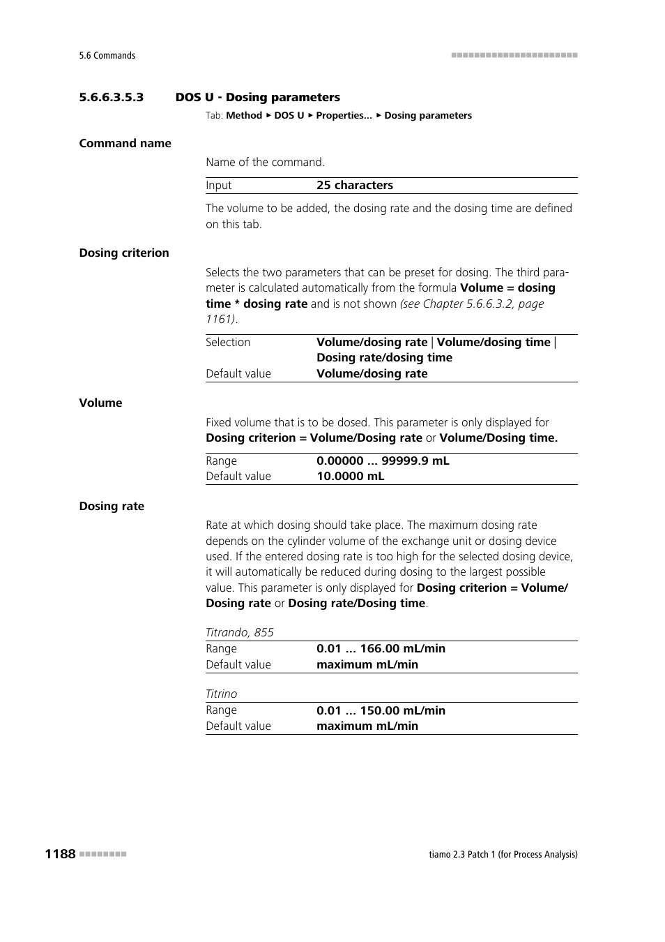 3 dos u - dosing parameters, Dosing parameters | Metrohm tiamo 2.3 Patch 1 (process analysis) User Manual | Page 1204 / 1795