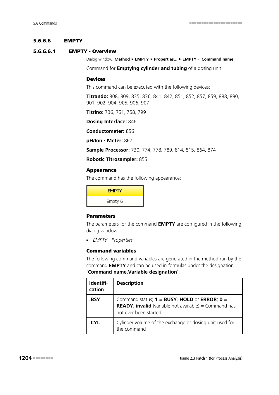 6 empty, 1 empty - overview, Empty | Metrohm tiamo 2.3 Patch 1 (process analysis) User Manual | Page 1220 / 1795