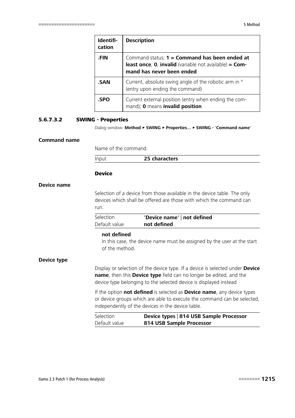 2 swing - properties | Metrohm tiamo 2.3 Patch 1 (process analysis) User Manual | Page 1231 / 1795