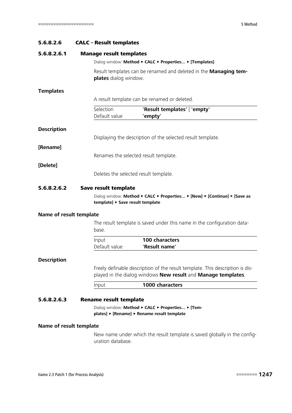 6 calc - result templates, 1 manage result templates, 2 save result template | 3 rename result template | Metrohm tiamo 2.3 Patch 1 (process analysis) User Manual | Page 1263 / 1795